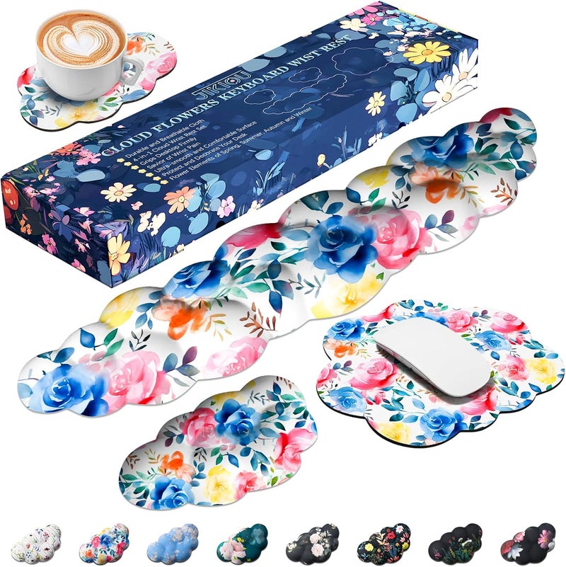JIKIOU Cloud Wrist Rest Keyboard, Cloud Keyboard Wrist Pad Set with Comfortable Cloth, Cute Arm Rest for Palm Support, PC/Gaming Desk Accessories/Office Setup/Computer Hand Cushion Multicolored Rose - Image 1